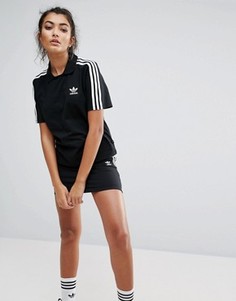 Черная футболка с воротником-поло и тремя полосками adidas Originals - Черный