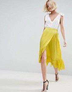 Атласная юбка с кромкой-оборкой ASOS - Желтый
