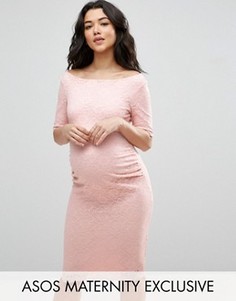 Кружевное платье с укороченными рукавами ASOS Maternity PETITE - Розовый