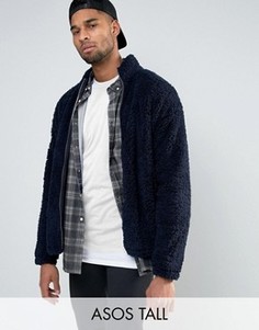 Свободная темно-синяя спортивная куртка из искусственной цигейки ASOS TALL - Темно-синий