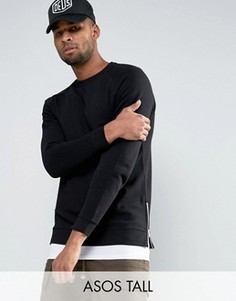 Длинный свитшот с молниями по бокам ASOS TALL - Черный