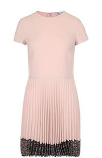 Мини-платье с плиссированной юбкой и контрастной кружевной отделкой REDVALENTINO