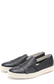 Кожаные кеды без шнуровки с декоративной отделкой Santoni