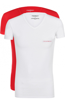 Комплект из двух хлопковых футболок с V-образным вырезом Emporio Armani