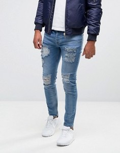 Джинсы слим с рваной отделкой SikSilk - Синий