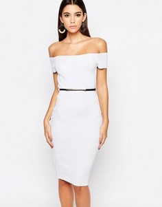 Платье миди в рубчик с широким вырезом Michelle Keegan Loves Lipsy - Белый