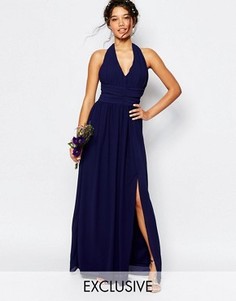 Шифоновое платье макси с завязкой на шее TFNC WEDDING - Темно-синий