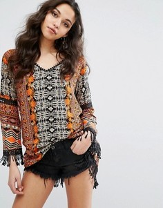 Туника с принтом и помпонами по краю Boohoo - Мульти