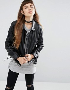 Кожаная байкерская куртка со шнуровкой ASOS - Черный