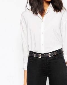 Узкий кожаный ремень на талию и бедра с двумя пряжками ASOS - Черный