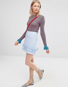 Трапециевидная мини‑юбка с оборкой у кромки ASOS - Синий