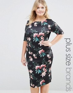 Платье размера плюс с цветочным принтом AX Paris - Черный