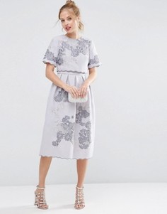 Платье миди с кроп-топом и вышивкой ASOS SALON - Фиолетовый