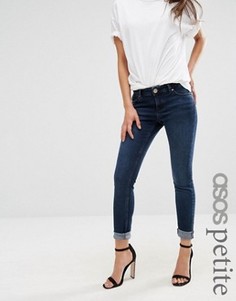 Темные джинсы скинни с классической талией и отворотами ASOS PETITE Lisbon - Синий