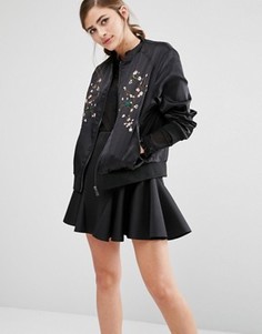 Атласная куртка‑пилот с вышивкой Fashion Union - Черный