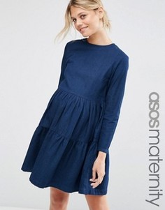 Джинсовое платье для беременных с присборенной юбкой ASOS MATERNITY - Синий