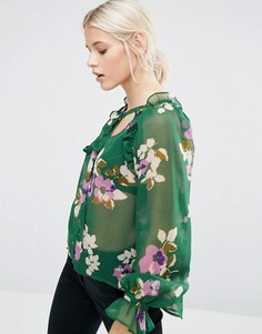 Зеленая блузка с цветочным принтом и оборками ASOS - Мульти
