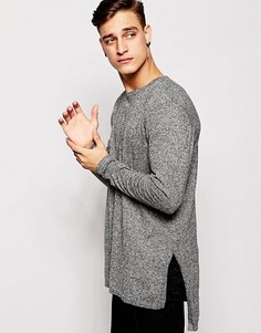 Удлиненный меланжевый черный джемпер с разрезами по бокам ASOS - Черный