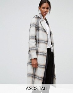 Клетчатое пальто из шерстяной смеси с отворотами на рукавах ASOS TALL - Мульти