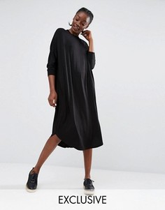Трикотажное oversize-платье миди Monki - Черный