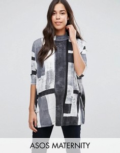 Oversize-топ беременных с высокой горловиной и принтом ASOS Maternity - Мульти