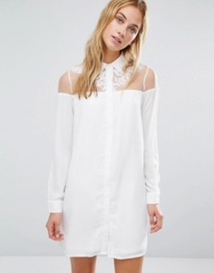 Платье с воротником и прозрачной вставкой Fashion Union - Белый