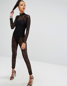 Кружевной облегающий комбинезон Missguided - Черный