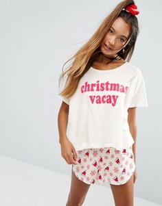 Пижамный комплект из футболки и шортов c принтом Christmas Vacay ASOS - Мульти