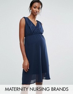 Короткое приталенное платье для кормления без рукавов Mamalicious - Темно-синий Mama.Licious