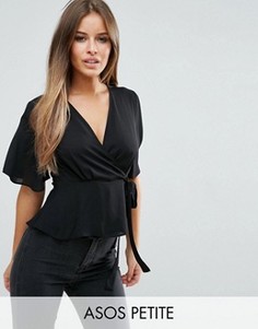 Блузка с запахом ASOS PETITE - Черный
