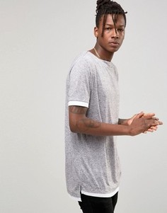 Длинная футболка со вставками на рукавах и нижней кромке ASOS - Серый