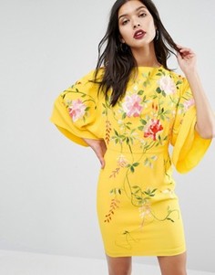 Платье мини с рукавами-кимоно и вышивкой ASOS - Желтый
