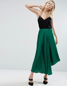 Атласная юбка миди с разрезами ASOS - Зеленый