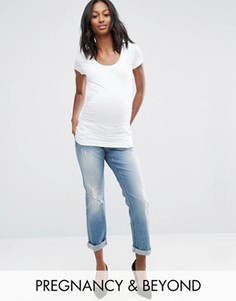 Рваные джинсы бойфренда со съемным поясом над животом Bandia Maternity - Синий