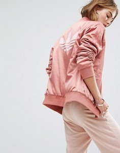 Розовый бомбер с логотипом на спине adidas Originals - Розовый