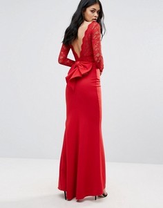 Платье макси с кружевным топом и бантом сзади City Goddess - Красный