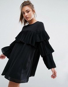 Свободное платье с плиссированными рюшами Boohoo - Черный
