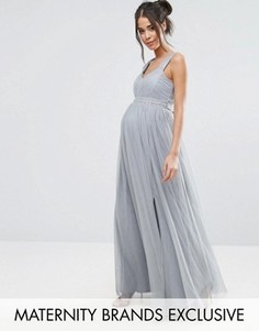 Платье макси с отделкой на талии Little Mistress Maternity - Серый