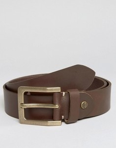 Коричневый кожаный ремень с заклепками Timberland - Коричневый