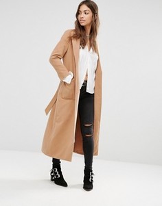 Удлиненное пальто с поясом Boohoo - Рыжий