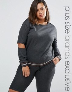 Трикотажный топ в рубчик цвета металлик с вырезами на локтях One Day Plus - Мульти