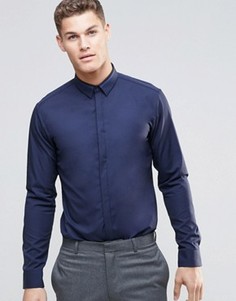 Строгая темно-синяя рубашка узкого кроя HUGO by Hugo Boss - Темно-синий
