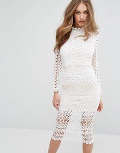 Кружевное платье миди с высокой горловиной Missguided - Белый