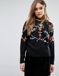 Джемпер с цветочной вышивкой Pull&amp;Bear - Черный Pull&Bear