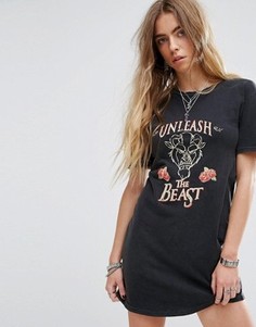 Minkpink Beauty And The Beast T-Shirt Dress With Unleash The Beast Print - Черный