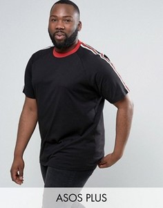 Длинная футболка с отделкой лентой на рукавах ASOS PLUS - Черный