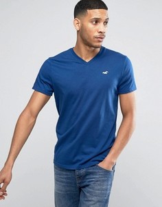 Hollister Must Have Logo T-Shirt V Neck Slim Fit in Navy - Синий