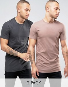 2 длинные обтягивающие футболки (черная/бежевая) ASOS - СКИДКА - Мульти