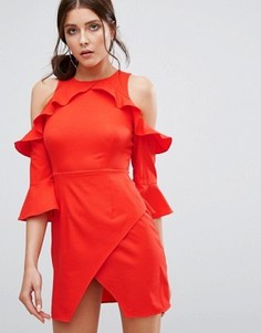 Платье мини с вырезами на плечах и оборками Boohoo - Красный