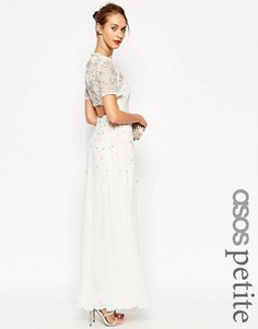 Платье макси с отделкой камнями и открытой спиной ASOS PETITE - Кремовый